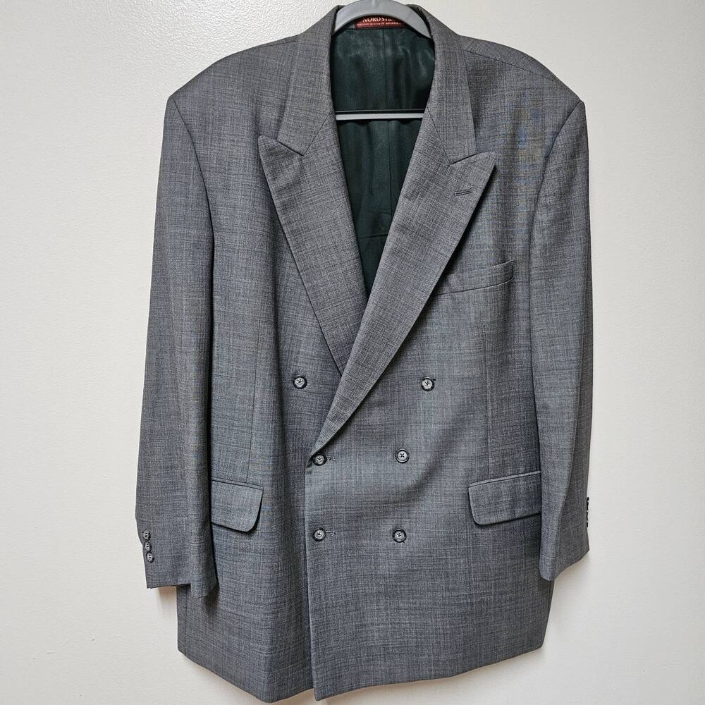 Nordstom Double Breasted Gray Tweed Mens Jacket 100% Wool Size 40L